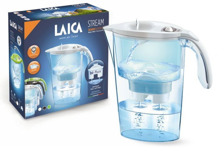 Laica Stream Jarra Filtrante 2,3L Blanca con 3 Filtros Bi-Flux